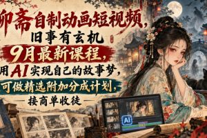 聊斋自制动画短视频，旧事有玄机9月最新课程，用AI实现自己的故事梦，可做精选附加分成计划，接商单收徒