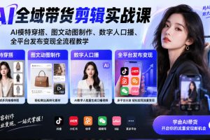 AI全域带货剪辑实战课｜AI模特穿搭、图文动图制作、数字人口播、全平台发布变现全流程教学