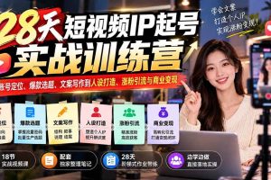 （20979期）28天短视频IP起号实战训练营：从账号定位、爆款选题、文案写作到人设打造、涨粉引流与商业变现