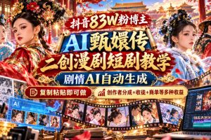 抖音83W粉博主AI甄嬛传二创漫剧短剧教学｜剧情AI自动生成，复制粘贴即可做，各大平台创作者分成+收徒等多种收益