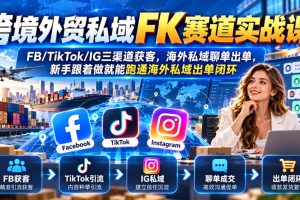 跨境外贸私域FK赛道实战课｜FB/TikTok/IG三渠道获客，海外私域聊单出单，新手跟着做就能跑通海外私域出单闭环