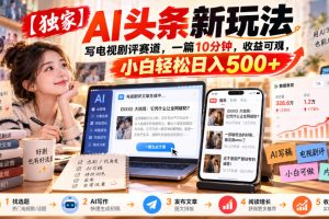 【独家】AI头条新玩法，写电视剧评赛道，一篇10分钟，收益可观，小白轻松日入500+