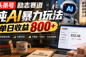 头条号励志赛道，纯AI暴力玩法，单日收益800+，快速拿结果，长期项目