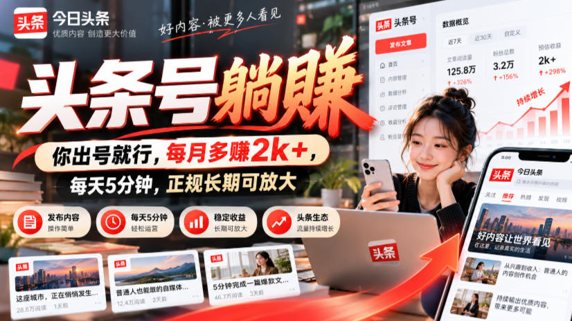 头条号躺賺,你出号就行,每月多賺2k+,每天5分钟,正规长期可放大【揭秘】