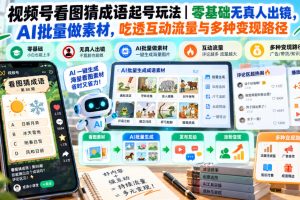 视频号看图猜成语起号玩法｜零基础无真人出镜，AI批量做素材，吃透互动流量与多种变现路径