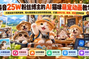 抖音25W粉丝博主的AI猫咪萌宠动画教学，不用实拍不用养宠物，用AI就能做出治愈系萌宠动画，打通伙伴计划、商单、收徒多种收益