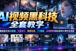 （21095期）AI视频黑科技全套教学：覆盖提示词AI绘画、分镜设计、视频生成、PR剪辑、AE特效与商业宣传片制作全流程