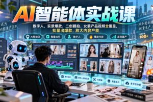AI智能体实战课，数字人、实景爆款、二创翻拍、女装产品视频全覆盖，批量出爆款，放大内容产能