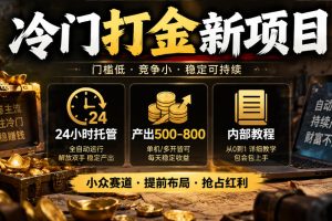 冷门打金新项目，24小时托管，产出500-800，内部教程【揭秘】