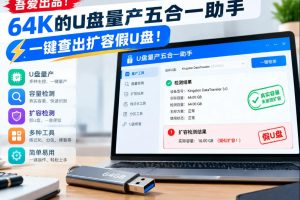 吾爱出品！64K的U盘量产五合一助手，一键查出扩容假U盘！
