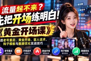 （21140期）流量起不来？先把开场练明白！《黄金开场课》讲透老号重启、黄金开场、留人话术、钩子模板与数据优化实战技巧