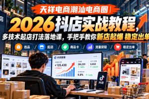 天祥电商潮汕电商圈｜2026抖店实战教程，多技术起店打法落地课，手把手教你新店起爆稳定出单