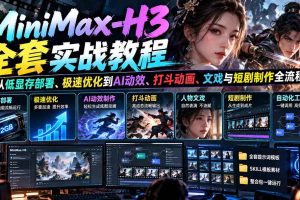 （21161期）MiniMax-H3全套实战教程：从低显存部署、极速优化到AI动效、打斗动画、文戏与短剧制作全流程