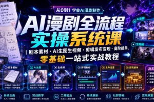 AI漫剧全流程实操系统课｜剧本素材・AI生图生视频・剪辑发布变现・高阶接单，零基础一站式实战教程（更新1027）